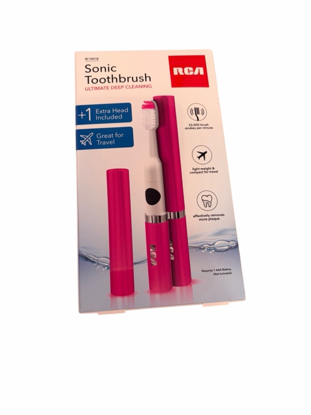 RCA Sonic Hot Pink Electric Toothbrush Two Brush Heads
